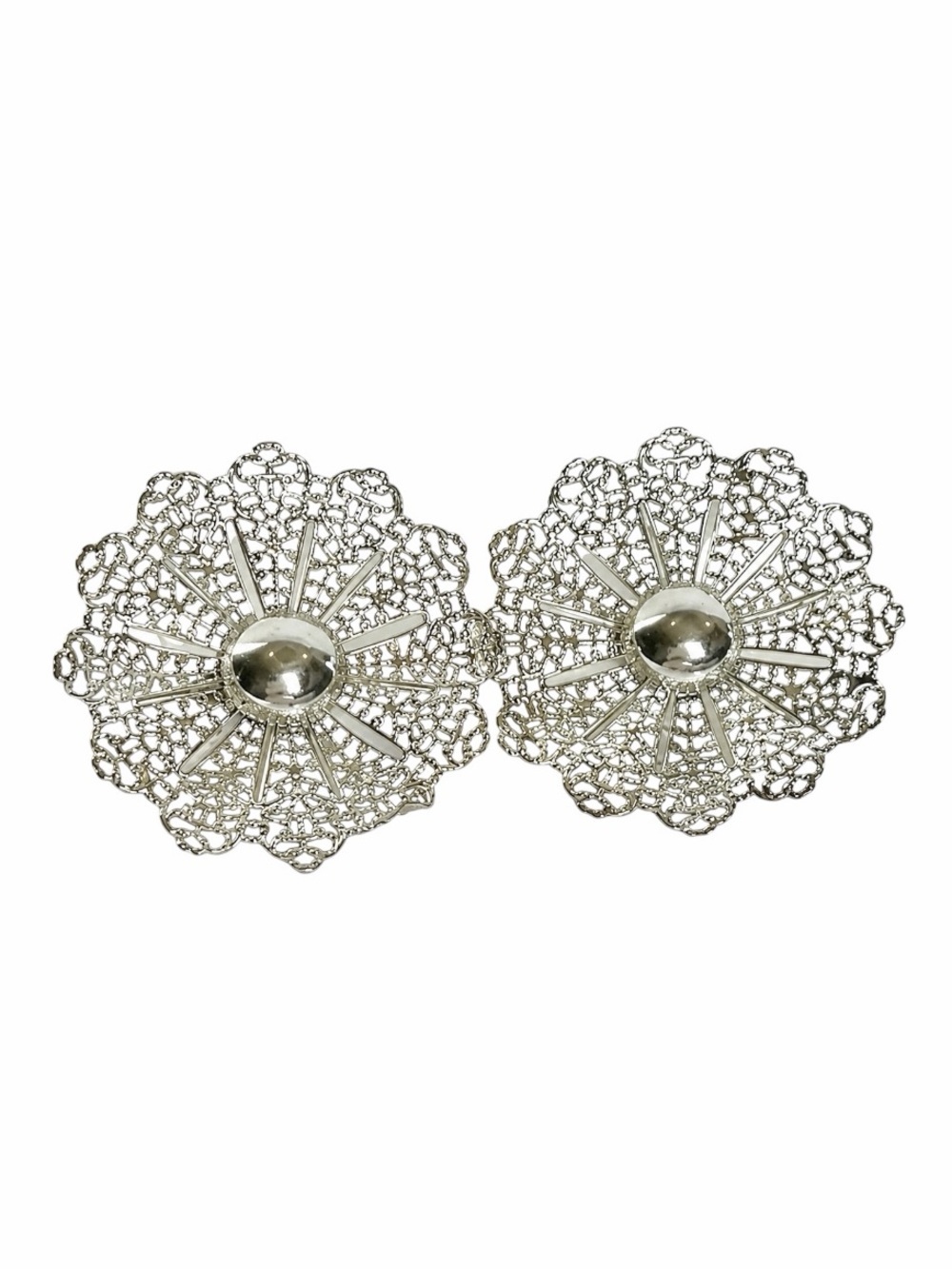 Vintage Sarah Coventry Filigree Flowers Large Silver-tone Clip On Earrings 70s